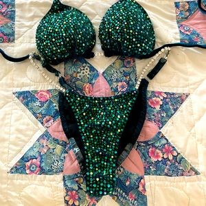 Green velvet competition bikini